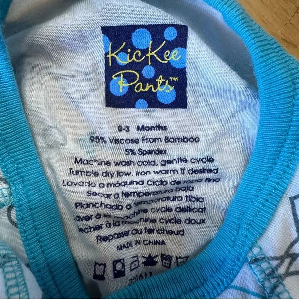 Kickee Pants Blue Feather Arrow Print Kimono Long Sleeve Onesie Size 0-3 Months